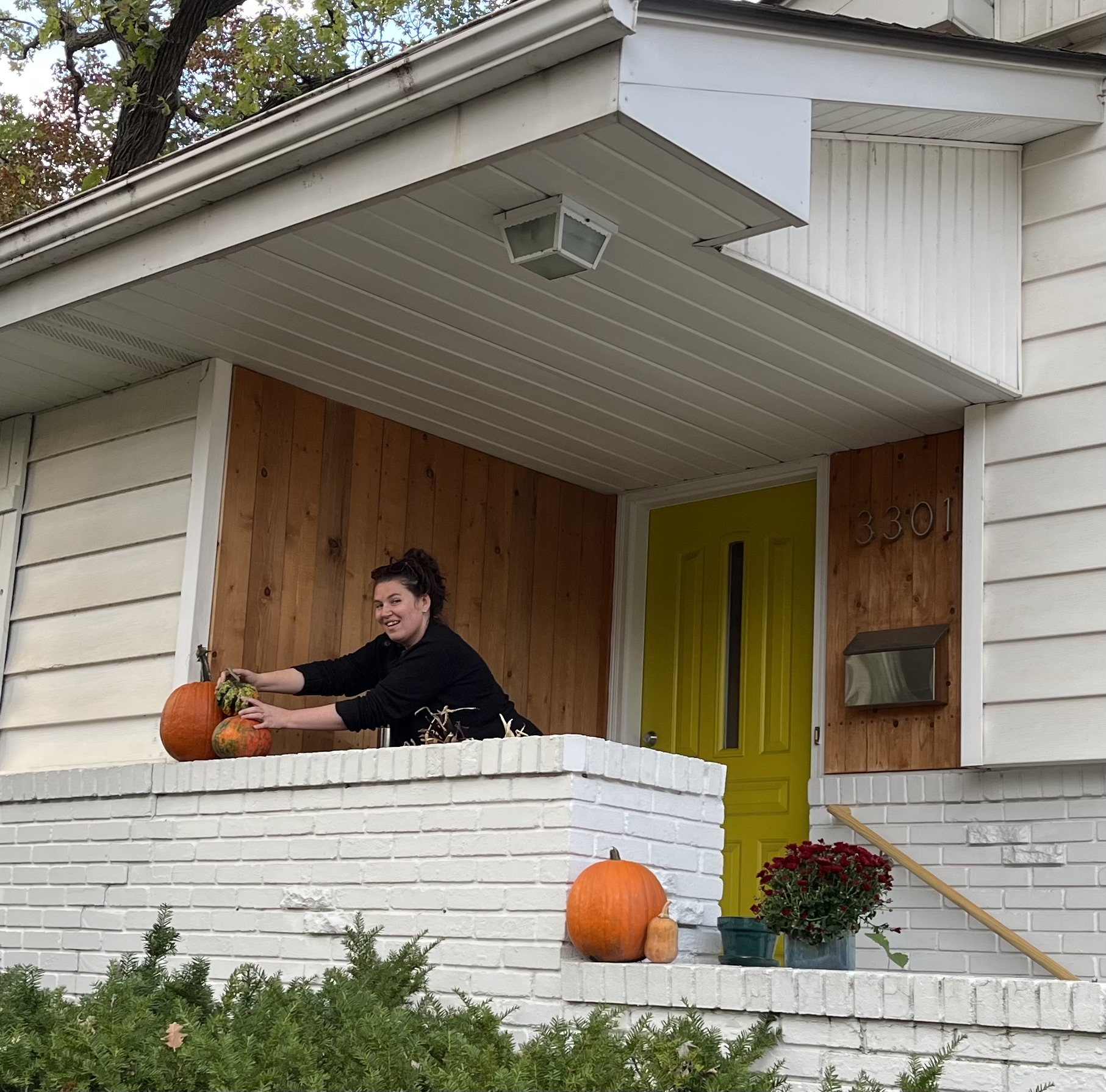 Meg setting up pumpkins