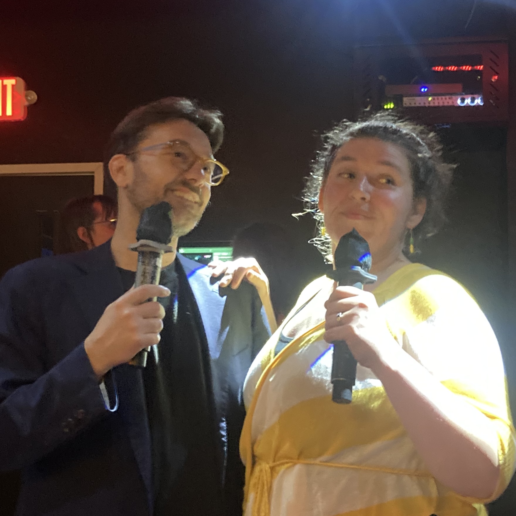 Meg and Kevin singing karaoke